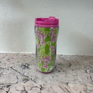 Lilly Pulitzer Green Floral Tumbler with Pink Lid